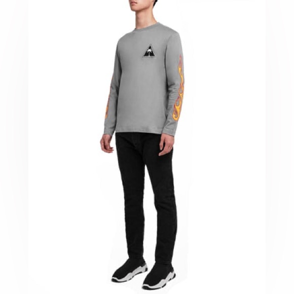 EUC Men’s Size Small Palm Angels Palms & Flames Logo Long-sleeve T-shirt In Grey - Picture 4 of 13